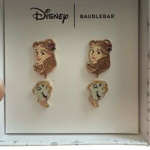 Disney BaubleBar Beauty and the Beast Belle Chip Earring Set Gold Tone‎ Enamel